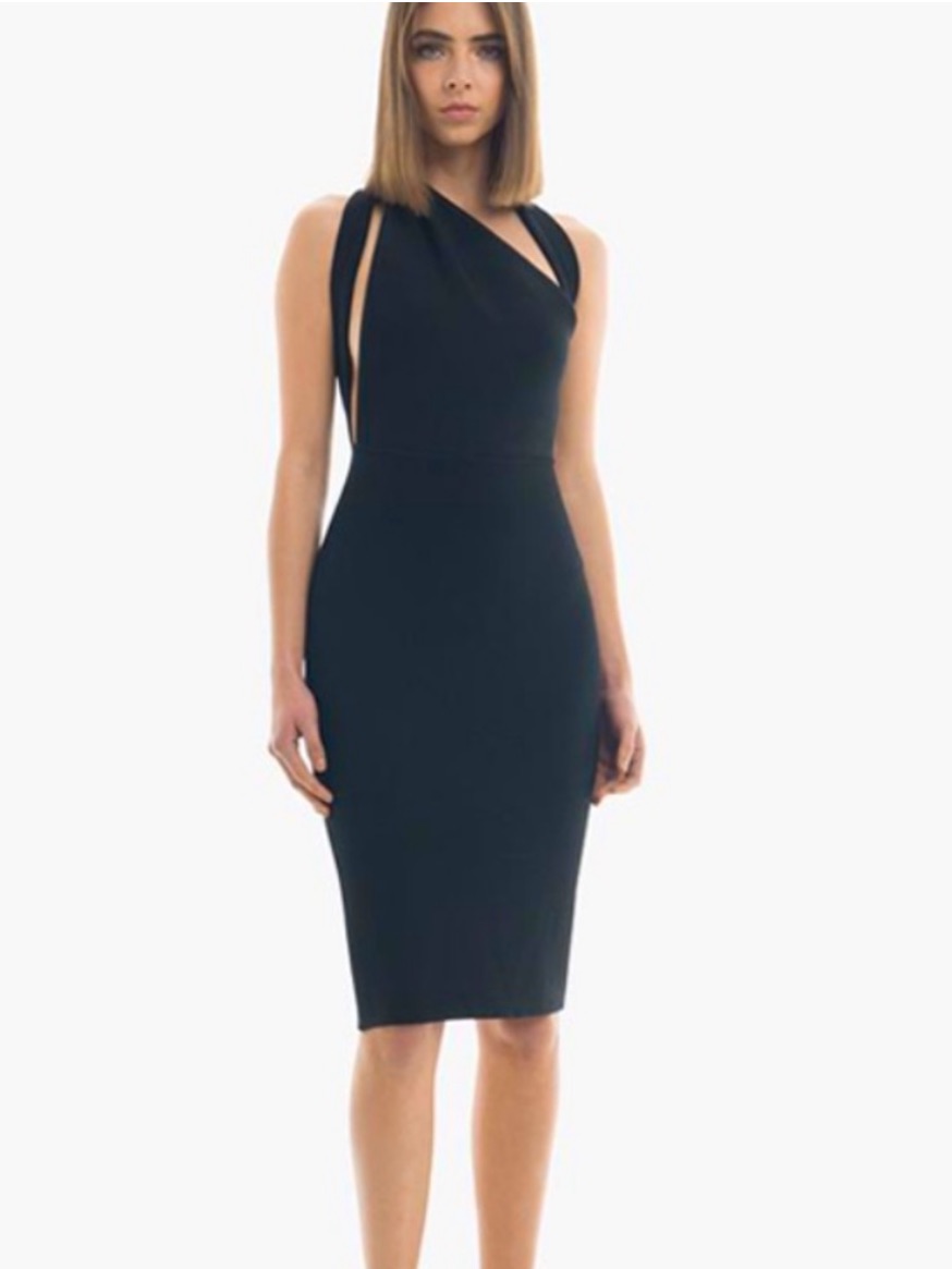 Misha Misu Dress Us 6 Black Asymmetrical Jersey Low Back Bodycon Bandage Revolve